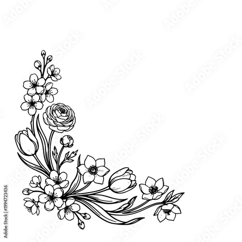 Black and White Floral Illustration Design.