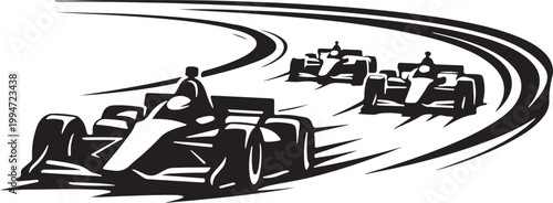 silhouette of Indy 500 cars speeding oval track blur
