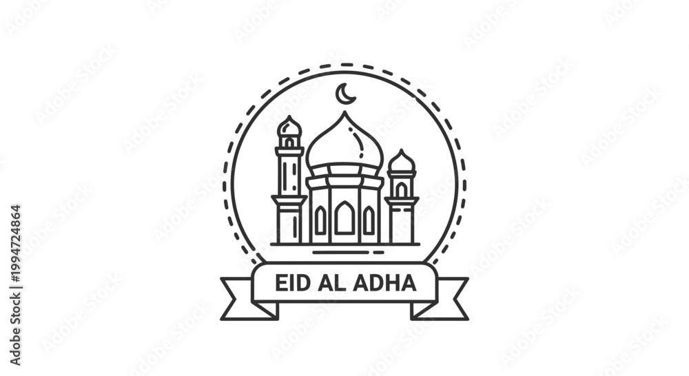 Naklejka premium Eid Al Adha Mosque Icon - Islamic Holiday Celebration Line Art