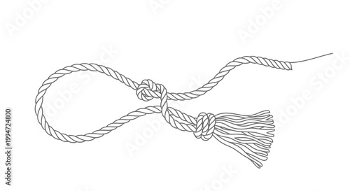 Rope knot with tassel, illustration, close-up on white background