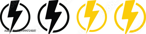 Lightning bolt icon set. Power design. Lightning strike and energy charge icons. Energy power and electrical symbols. Electricity and power supply sign
