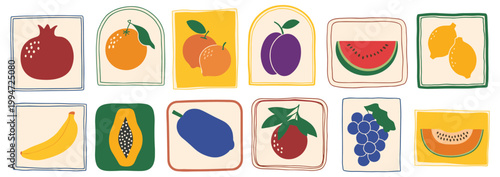 Colorful Fruit Assortment: A vibrant selection of diverse fruit for culinary and aesthetic delight. Food illustration, healthy eating, fresh fruit, dietary variety, nutrition.