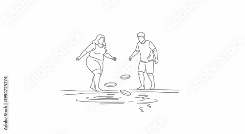 Two People Playing with Flying Discs Outdoors in Summer.