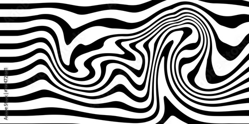 Black on white abstract perspective line stripes with 3d dimensional effect isolated on white.