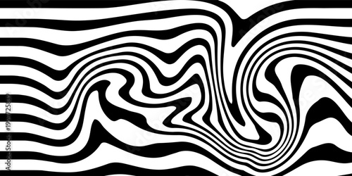 Black on white abstract perspective line stripes with 3d dimensional effect isolated on white.