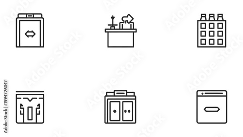 Quadro em tela Essential Service Icons: A set of detailed line icons, each representing various service facilities
