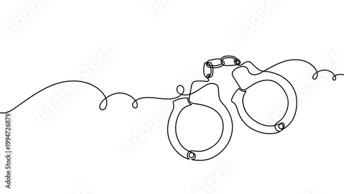 Continuous one line handcuff handcuffs crime criminal drawing police single. Handcuff one line art justice hand jail handcuffed arrest stroke prisoner law lawyer prison person vector illustration.