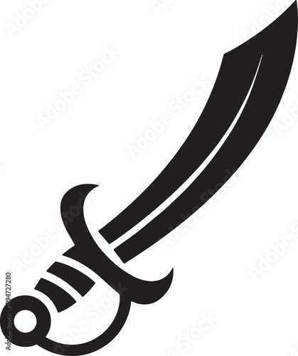 Black and white minimalist curved sword with a circular guard saber scimitar