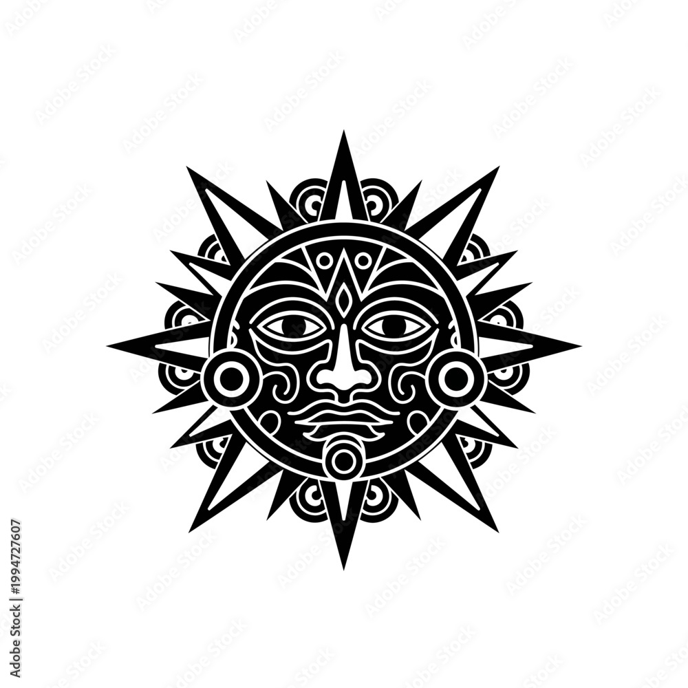 Obraz premium Decorative Sun Face Icon Symbol.