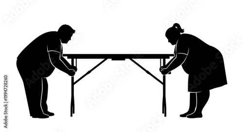 Two People Working Together to Lift a Table Silhouette.