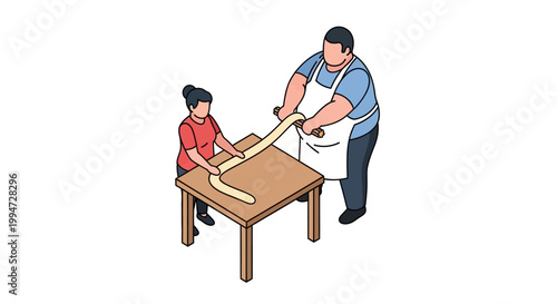 Two People Working Together to Prepare Dough on a Wooden Table.