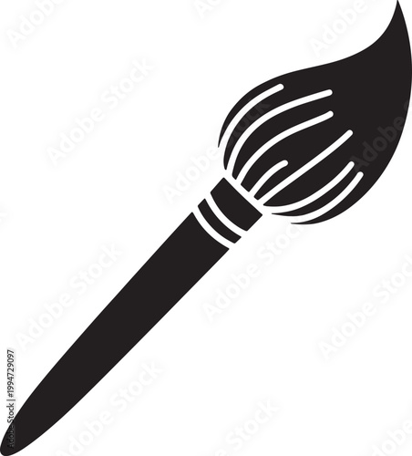 Black silhouette of a paintbrush with a wide flat head and a long handle tool craft