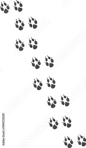 Animal footprints icon set forming creative shapes including heart and patterns on white background. Variety of paw and bird tracks ideal for wildlife themes, nature design.