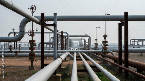 Industrial Pipe Network in Oil and Gas Infrastructure Site