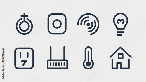 Thin line smart home and sensor icons – Great for modern tech branding, interactive home maps, or mobile app navigation.