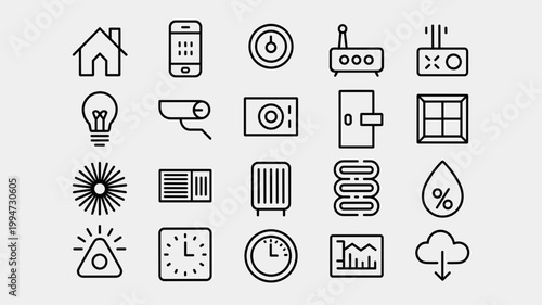 Comprehensive smart home and HVAC icon sheet – Suitable for property management dashboards, energy efficiency reports, or UI kits.