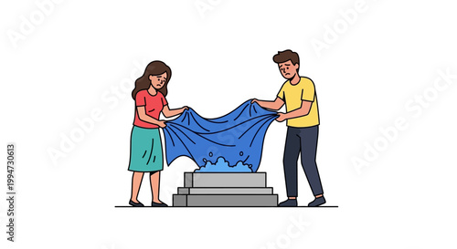 Unveiling Ceremony - Two People Lifting a Blue Cloth.