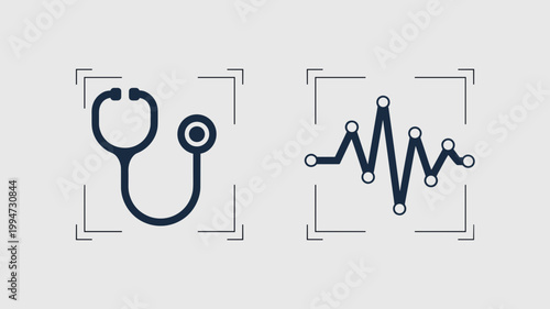 Monoline telemedicine and pulse wave icons – Perfect for pharmaceutical interfaces, medical software design, or health education materials.