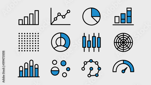 Data visualization symbols with electric blue accents – Great for modern fintech apps, corporate performance tracking, or tech infographics.