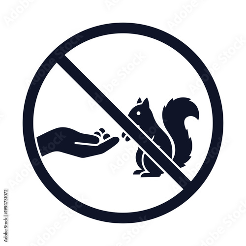 A black and white sign with a line through it showing a hand and a squirrel.