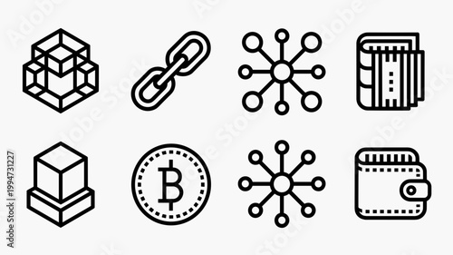 Precision technical blockchain and node icons – Ideal for fintech startups, decentralized app (dApp) design, or tech documentation.