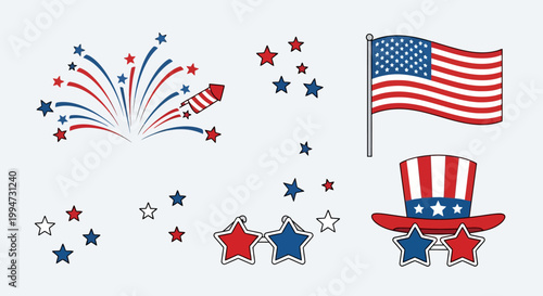 Patriotic American Symbols and Fireworks on Independence Day