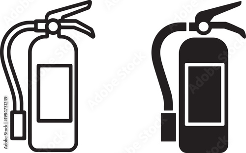 Two minimalist black and white of fire extinguishers fire extinguisher fire safety emergency equipment rescue equipment protection hazard symbol