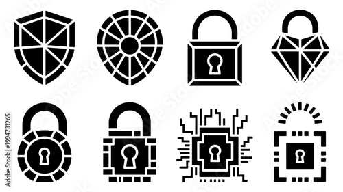 Bold cybersecurity shield and encrypted lock icons – Perfect for security software branding, data protection apps, or cyber safety guides.
