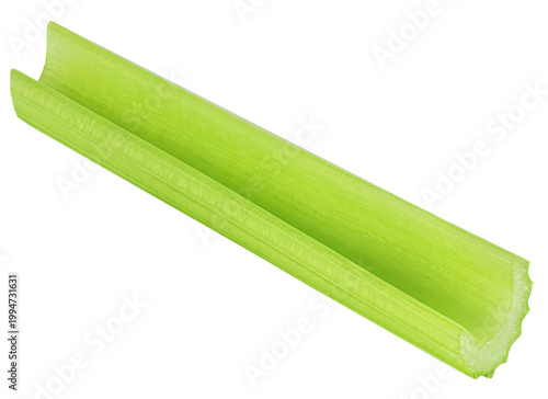 Falling Celery pieces  isolated on white. Fresh celery ribs. Flying celery stalks  Top view. Flat lay