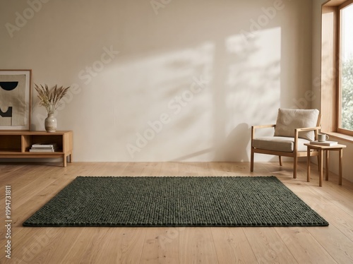 Modern interior design of apartment, dining room with table and chairs, kitchen, empty living room with white wall, panorama. 3d Rendering