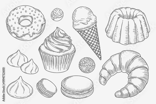 Set of vintage-style flat of various hats and caps