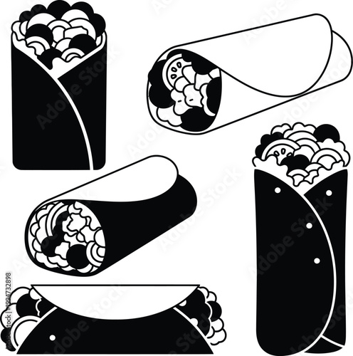 Black and white sushi rolls in various orientations food japanese cuisine