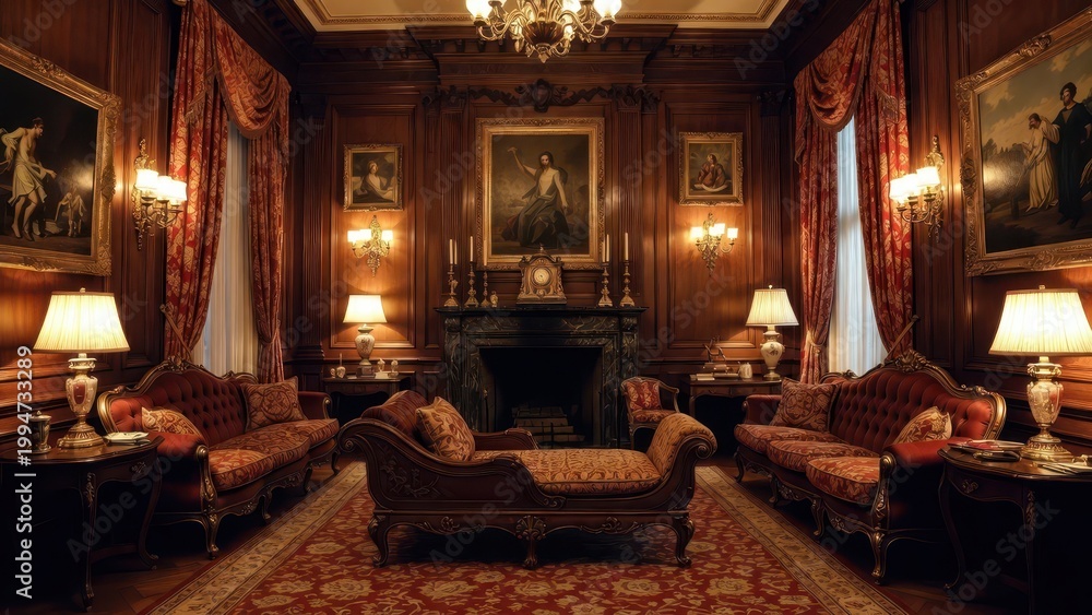 Fototapeta premium Elegant vintage interior with ornate furniture and classic decor