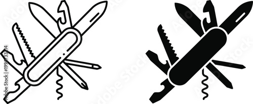 Swiss knife icon. Pocket knife vector graphic. Multi tool indicator.