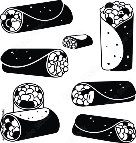 Black and white sushi rolls on white background food japanese cuisine