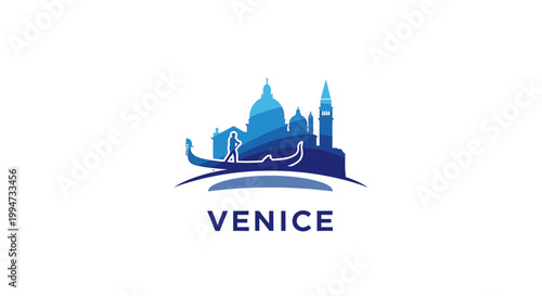 Venice Italy Skyline Silhouette with Gondola and Iconic Architecture.