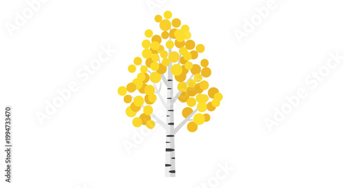 Vibrant Autumn Aspen Tree Illustration with Yellow Leaves and White Bark.