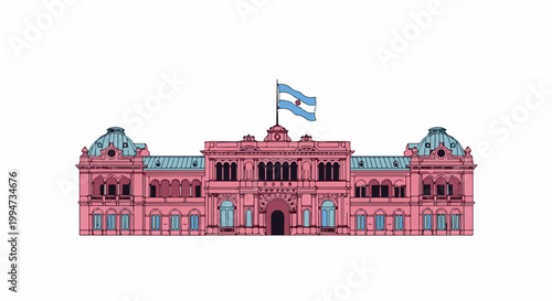 Pink presidential palace with a waving flag on top