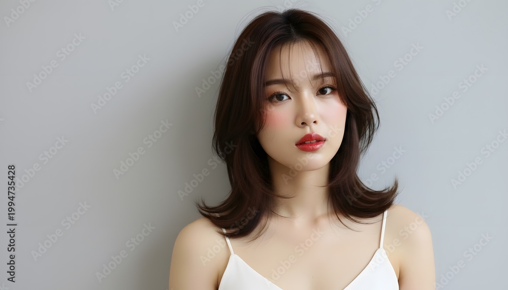 Fototapeta premium おしゃれなカットモデル女性の自然光ポートレート (Soft Radiance Portrait Series)