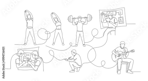 People doing various leisure activities together.