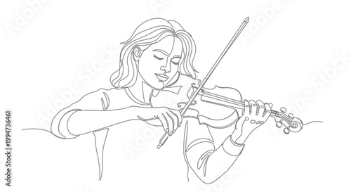 Woman playing a violin with bow.