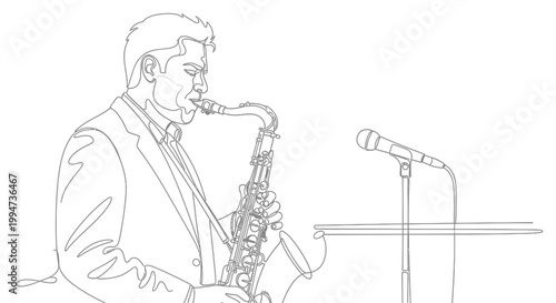 Man playing a saxophone musically.