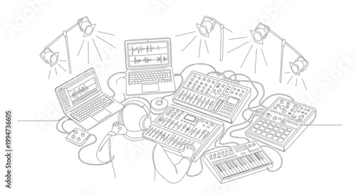 Sound engineer mixing music production equipment.