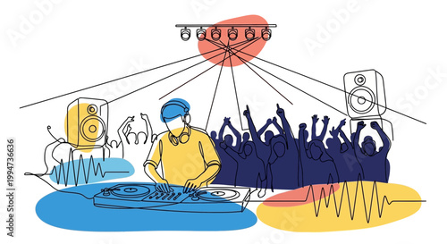 DJ Mixing Music at Nightclub Event.