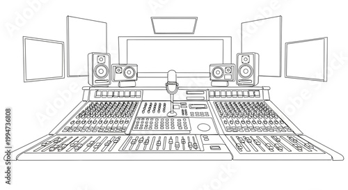 Sound mixing board with speakers.