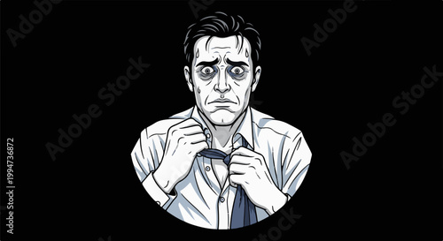 Man with stressed expression loosening his tie