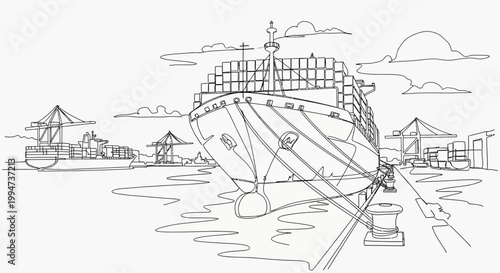 Large Cargo Ship in the Harbor.