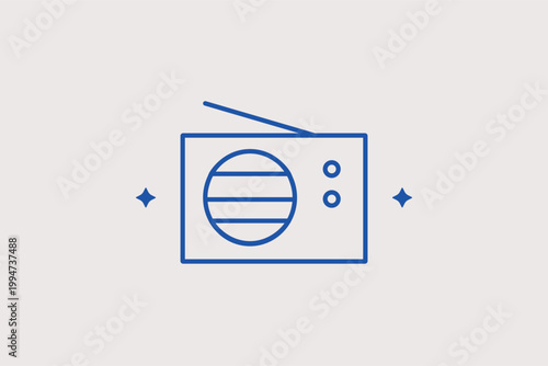 Radio line icon for FM/AM broadcasting and local news reception. Vintage illustration for podcast radio apps and retro electronics collections.