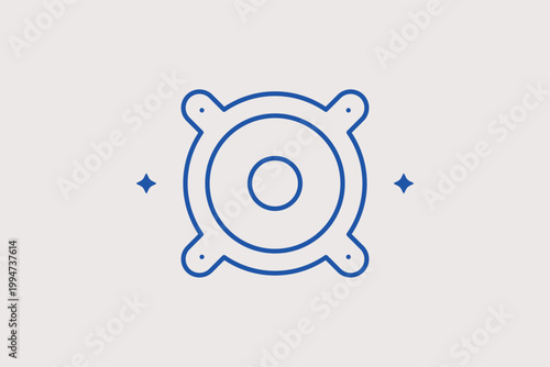 Audio speaker line icon for sonic clarity and bass frequency display. Technical illustration for speaker component reviews and sound design blogs.