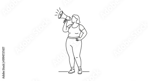 Woman Holding Megaphone, Announcing Important Information, Speaking Loudly.